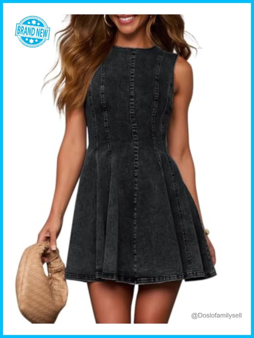 Sleeveless Babydoll Tank Jean Dress Slim Fit A-Line Summer Dresses